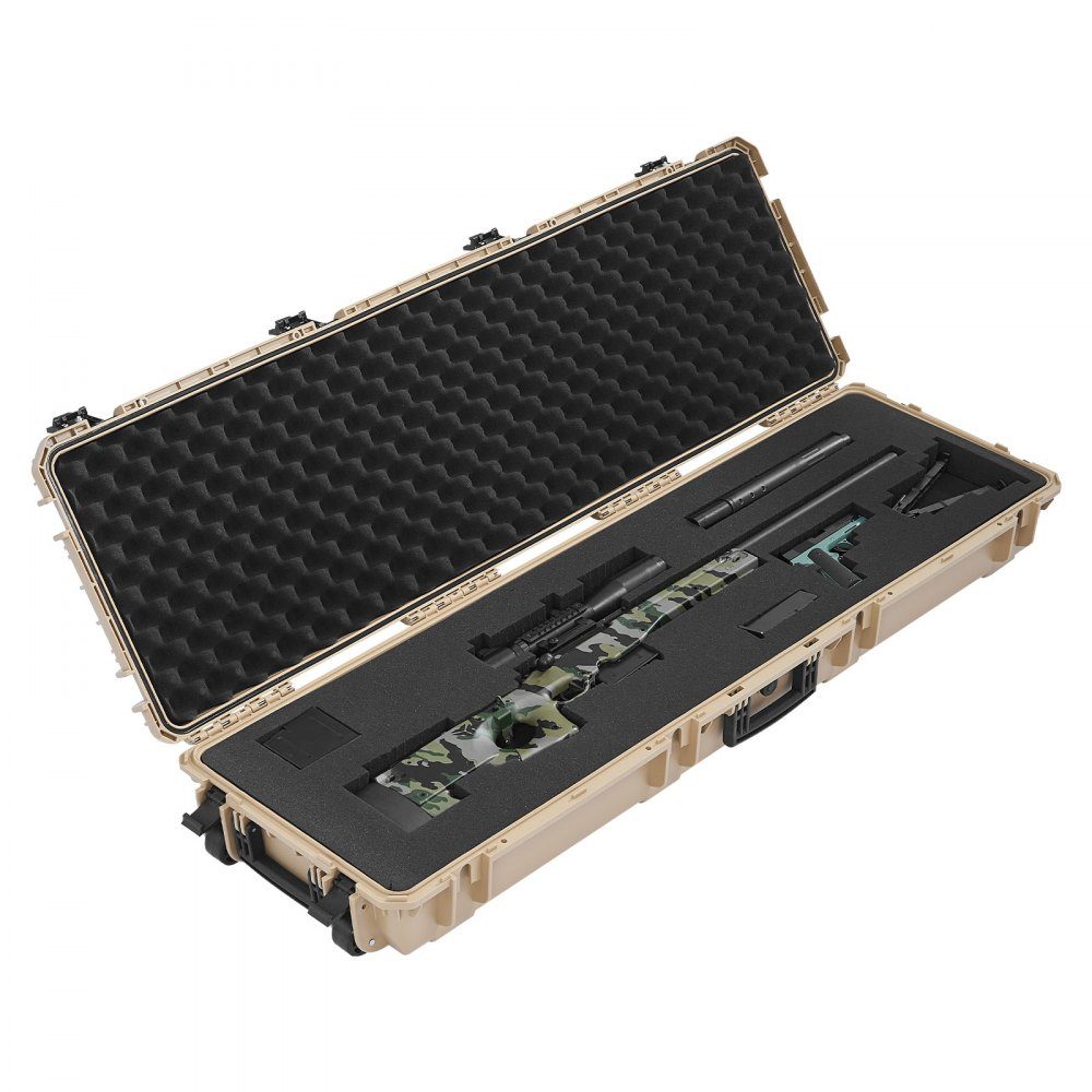 Hard Shell Gun Case for Long Guns, Lockable Gun Case with Pre-Cut Foam, Long Gun Case, Gun Storage, Rollable, IP67 Waterproof, 55" x 17" x 7.5", Khaki