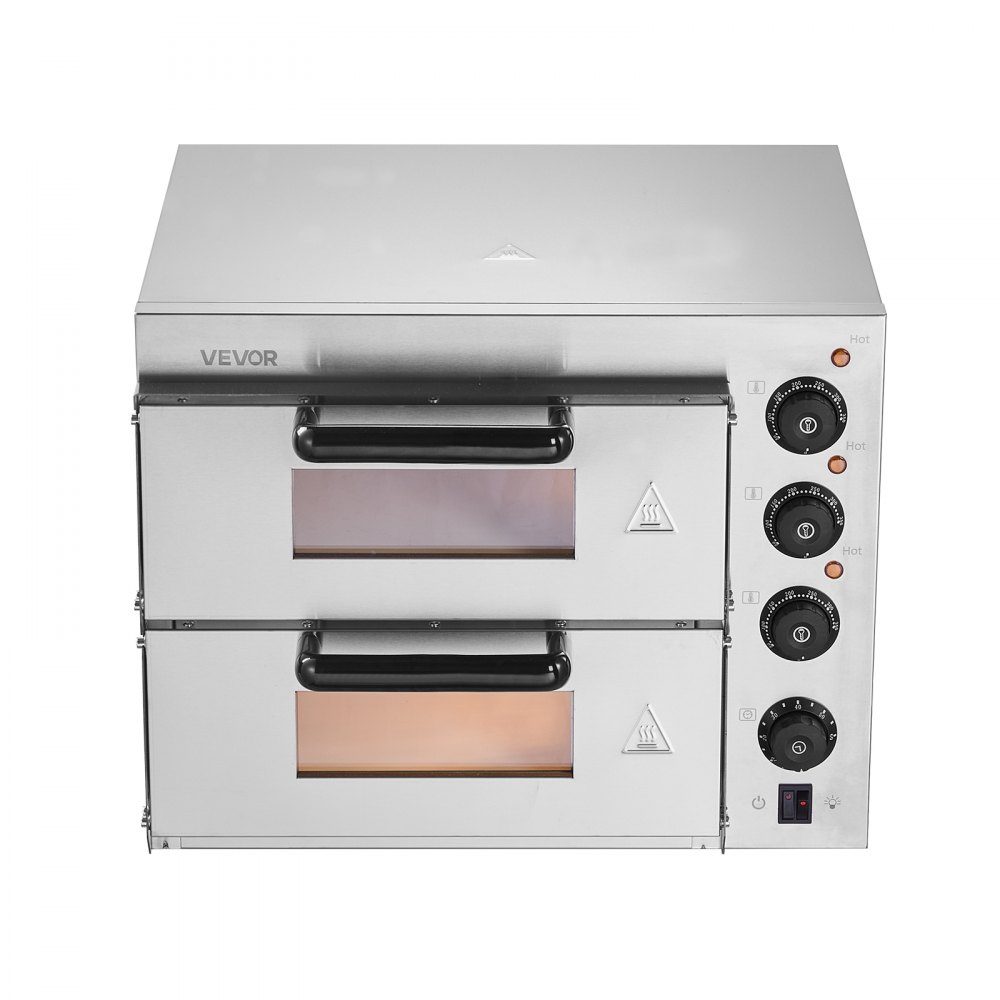 Commercial Countertop Pizza Oven, 14 Inch Double Decker Layer Stainless Steel Electric Pizza Oven with Stone and Handle, Multipurpose Indoor Pizza Machine for Baking Pretzels in Restaurant at Home