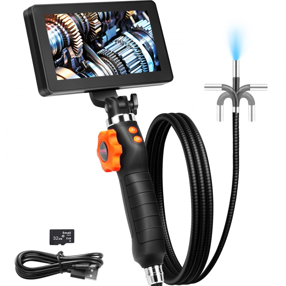 Gelenk-Endoskopkamera mit Licht, Zwei-Wege-Gelenk-Endoskop-Inspektionskamera mit 6,4 mm kleinem Objektiv, 5-Zoll-IPS-1080P-HD-Bildschirm, 8-fachem Zoom, 8-LED-Lichtkamera für Auto, Sanitär (4,9 Fuß)