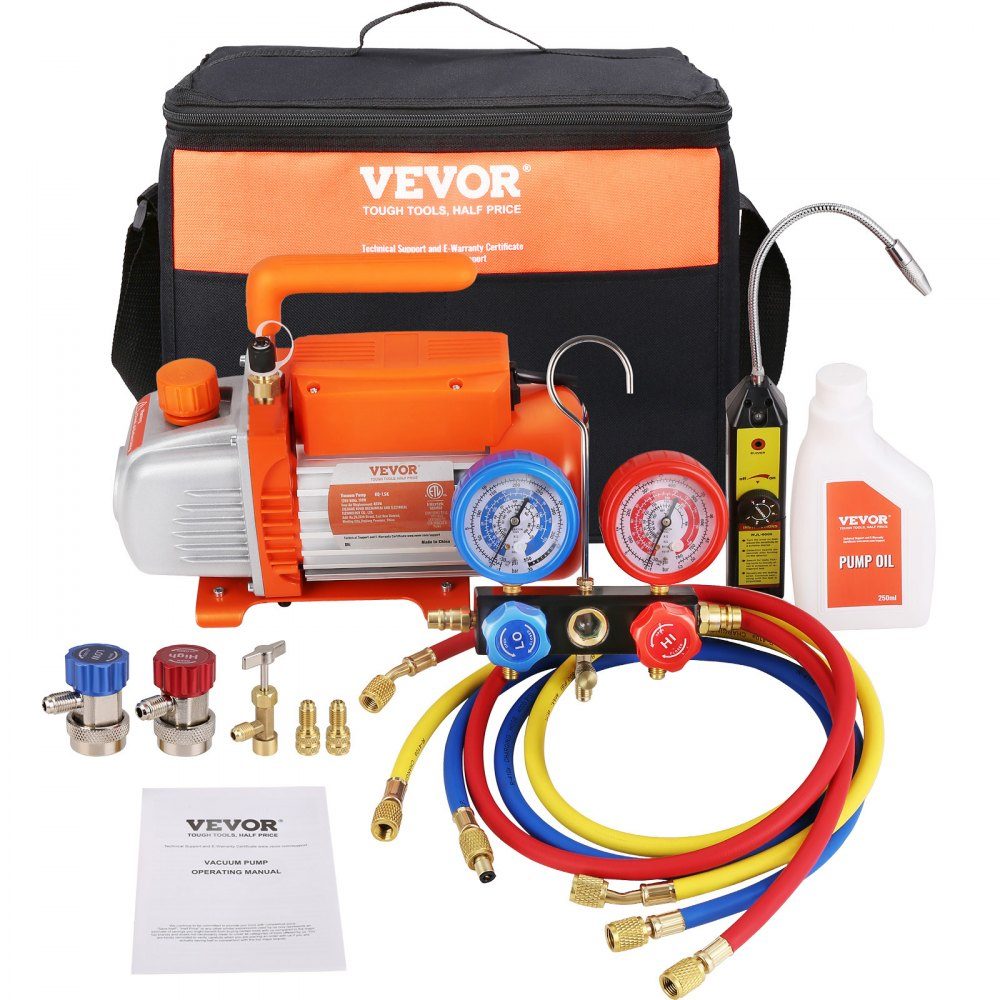 1/4 HP HVAC Vacuum Pump Pressure Gauge Kit, 4 CFM Vacuum Pump with Hose