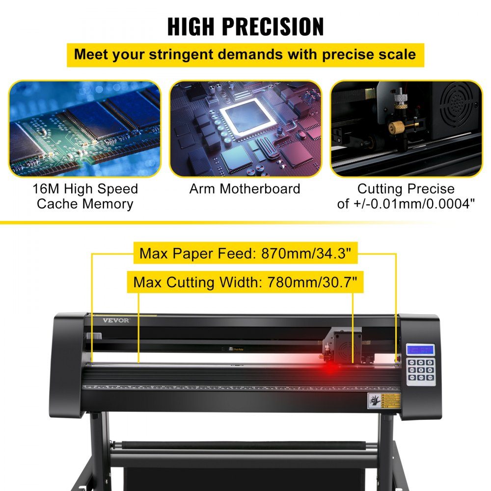 Vinyl Cutting Plotter 870mm Film Cutter Power 95W Voltage AC 85-264V Semi-Automatic Plotter Machine with Stand Signmaster Software Aluminum Alloy ARM DMPL/HPGL Windows