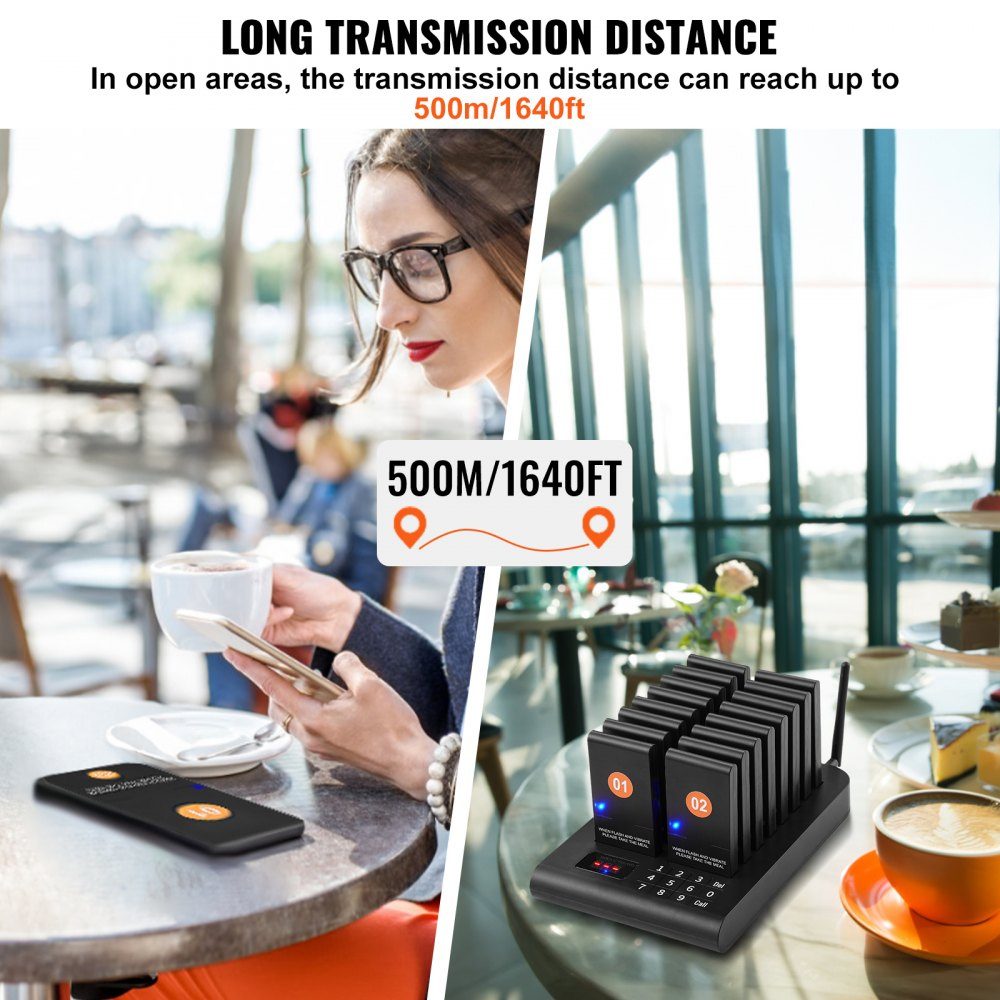 Système de téléavertisseur de restaurant, signal de file d'attente sans fil avec portée de 500 m, bip d'appel invité avec vibration et clignotant, 16 téléavertisseurs pour camion de nourriture, église