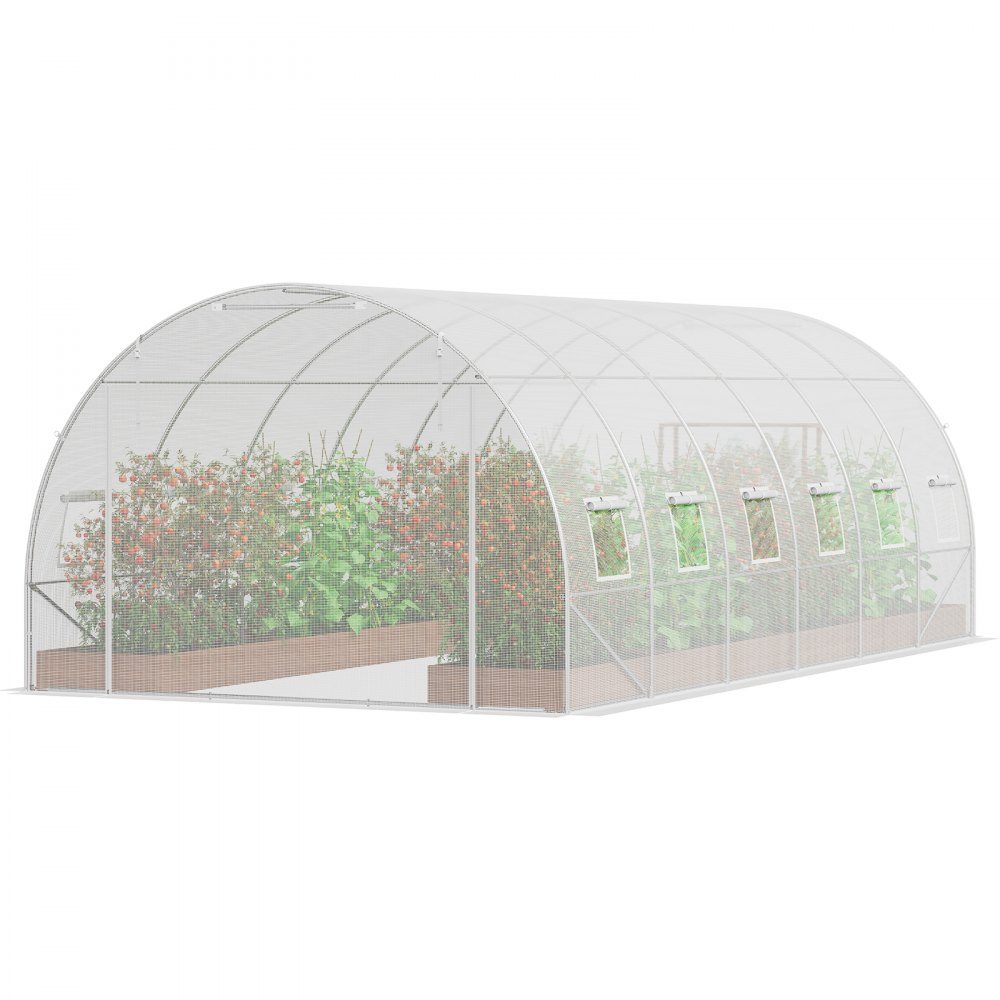 Walk-in tunnel greenhouse, 6.8 x 2.8 x 2.0 m, film greenhouse tunnel, plant greenhouse with galvanized steel frame, white PE cover, roll-up zipper door and 12 windows for outdoor use
