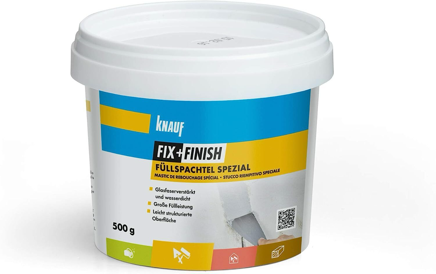 Knauf 593749 Mastic FIX + Finition spéciale pour combler les interstices et les fissures avec des mouvements modérés - Mastic élastique à haute élasticité, gris clair, 500 g