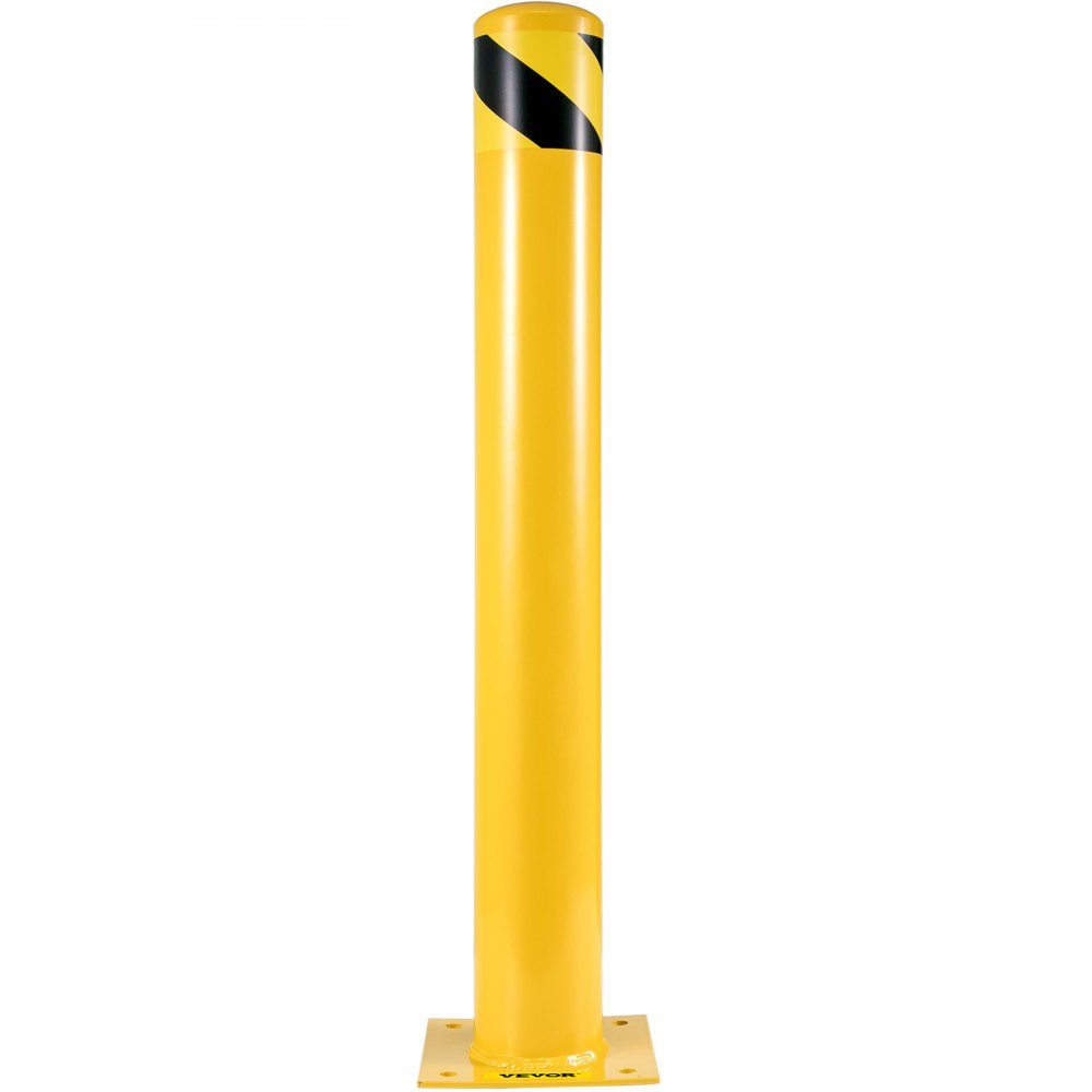 Borne de sécurité, poteau de borne de 36" de haut, poteau de borne de sécurité en acier tubulaire de 5,5" de diamètre, borne en acier jaune, borne de sécurité en acier avec 8 boulons d'ancrage