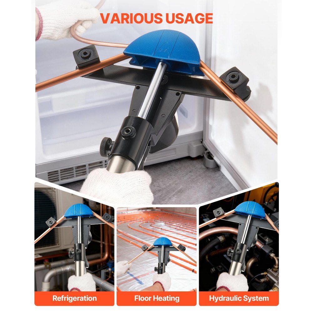 Hydraulic pipe bender, 6-22 mm, pipe bender 90°, forward, with 7 colored aluminum alloy jaws, for repairs in heating, ventilation and air conditioning, refrigeration and automotive technology