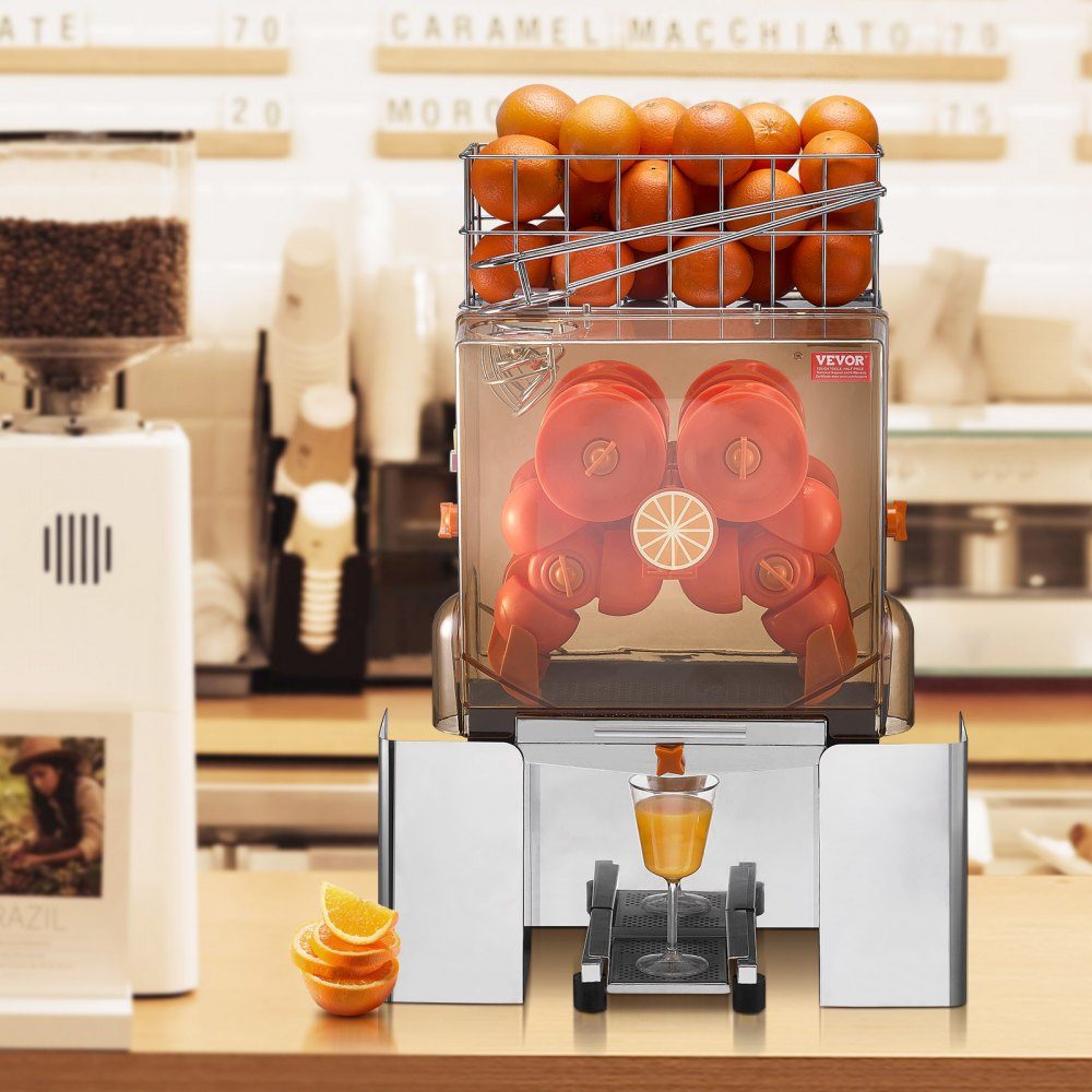 Commercial Orange Juicer, 120W Automatic Juicer, Stainless Steel Orange Juicer for 20 Oranges per Minute, with Pull Out Filter Box, PC Cover, Citrus Juicer, Electric Citrus Juicer