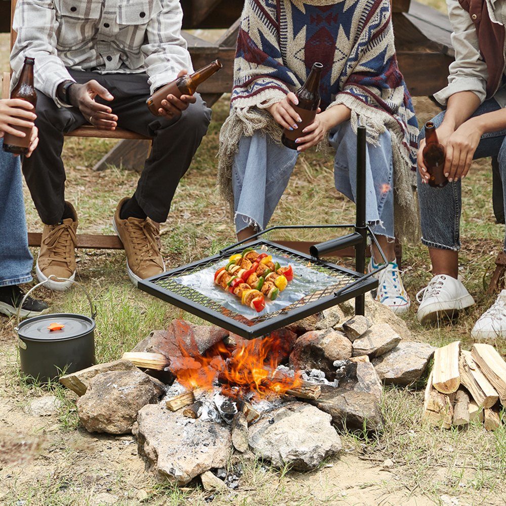 Rôtissoire en acier gril pivotant 405x405mm gril à charbon de bois support de gril portable support de gril 6 kg capacité de charge 300 ℃ gril à rôtir autoportant barbecue grill chariot barbecue camping