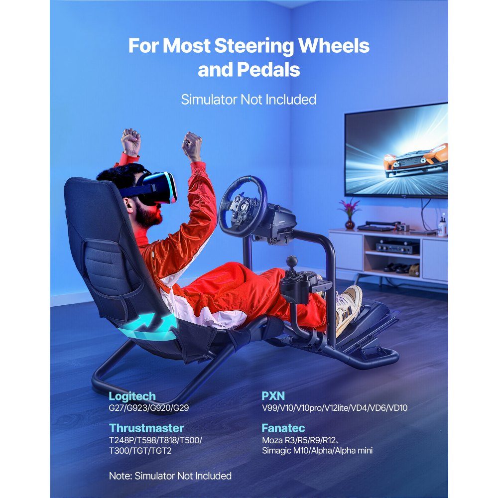 Lenkständer, Rennradständer für integrierte Simulator-Cockpits, für Logitech G25, G27, G29, G920, G923, Thrustmaster T300RS, TX F458, T500RS, T3PA-PRO (F1/GT) und CSR-Pedale, schwarz