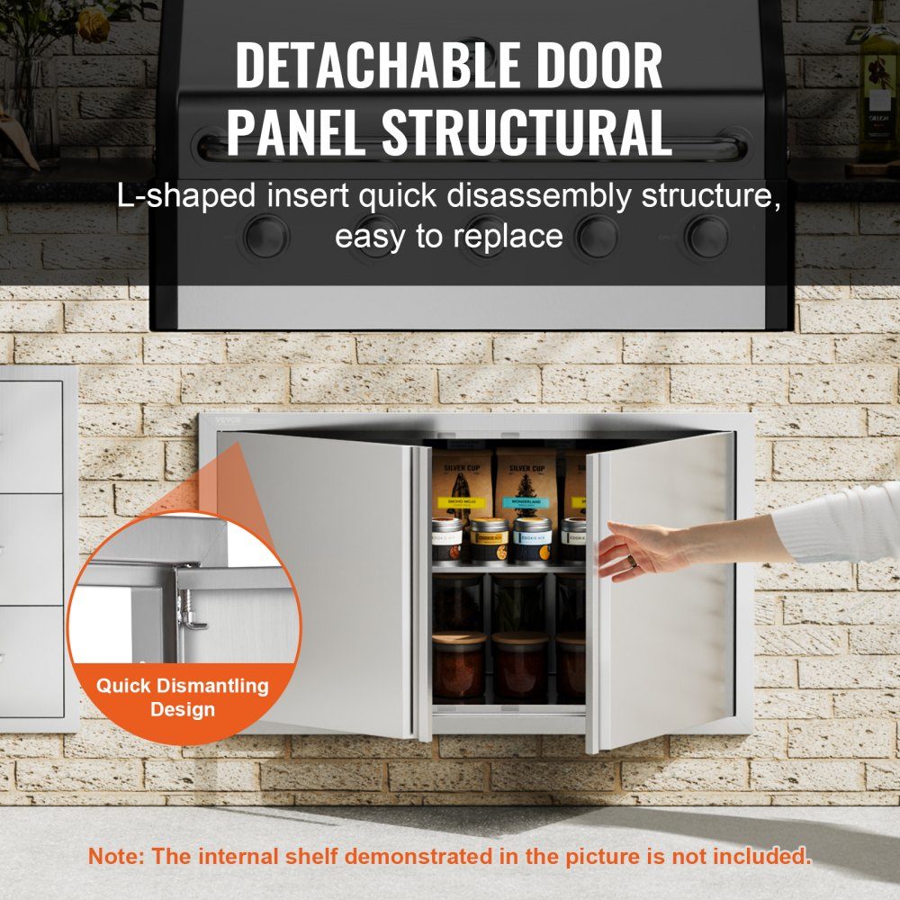 Grilltoegangsdeur 914x534mm Dubbele buitenkeukendeur Inbouw roestvrijstalen deur Verticale muurdeur met intrekbare handgrepen voor grilleiland Grillstation Buitenkast