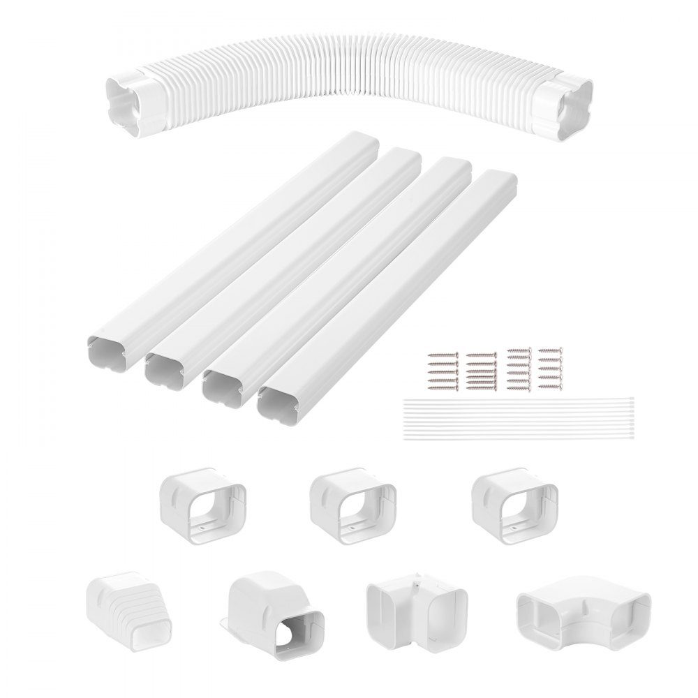 Mini Split Line Set Cover 76.2mm W 4830mm L Decorative PVC Pipe Cover for Air Conditioner with 4 Straight Ducts and Complete Components Paintable for Heat Pump White