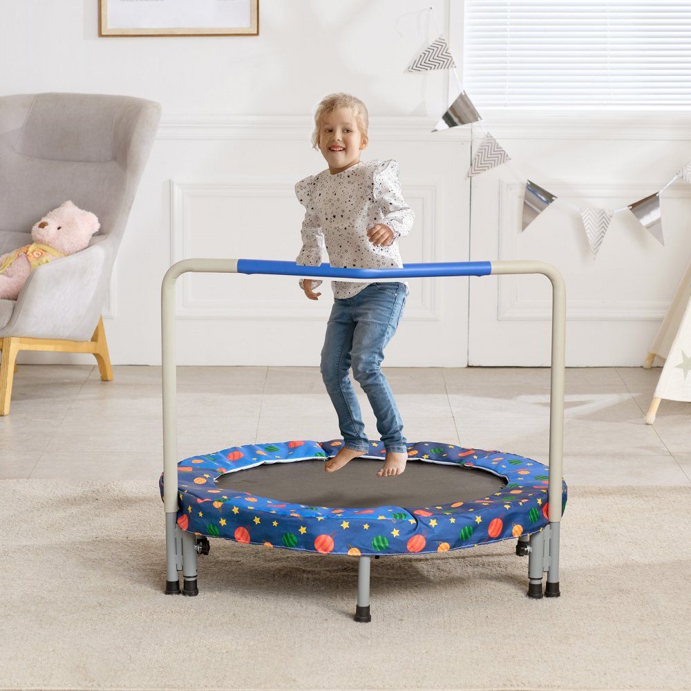 Kindertrampolin, Outdoor-Trampolin, 36 Zoll, faltbares Trampolin mit Griff, Rebounder-Trampolin, Gartentrampolin für Kleinkinder, Geburtstagsgeschenk für Kinder ab 3 Jahren, 100 kg Tragkraft, Blau