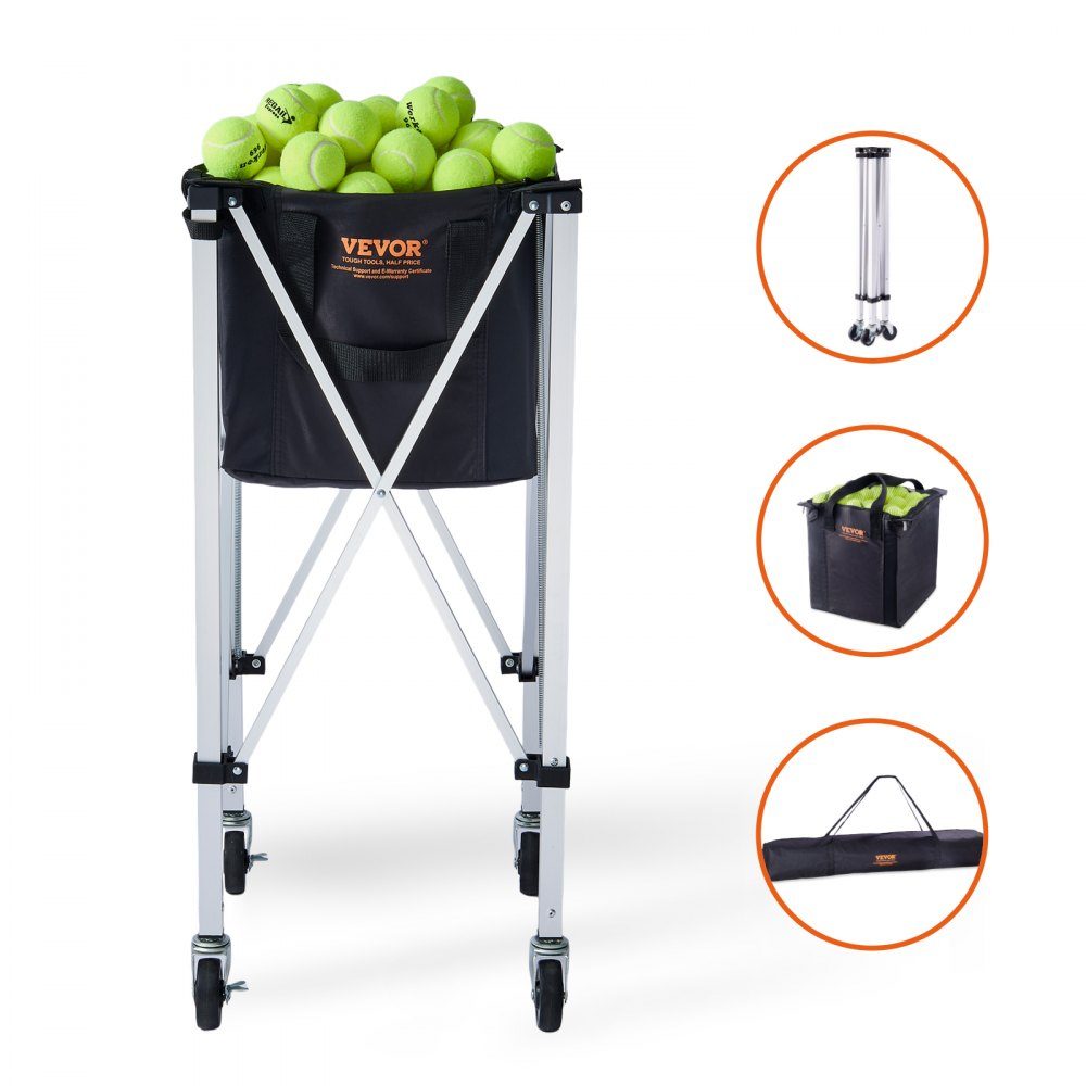 Conteneur de balles de tennis pliable, peut contenir 150 balles de tennis, chariot léger en alliage d'aluminium avec roulettes, sac amovible, sac de transport, chariot d'éducation physique portable pour joueurs de tennis
