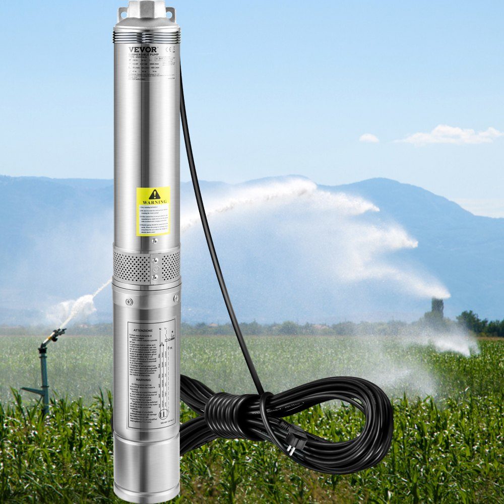 88,9 mm Tiefbrunnenpumpe 750W Brunnenpumpe 105L/min Tauchpumpe max. Förderhöhe 62m Rohrpumpe 230V 50Hz Sandpumpe IP68 Wasserpumpe mit 20m Kabelpumpe Ideal zur Bewässerung oder Wasserversorgung