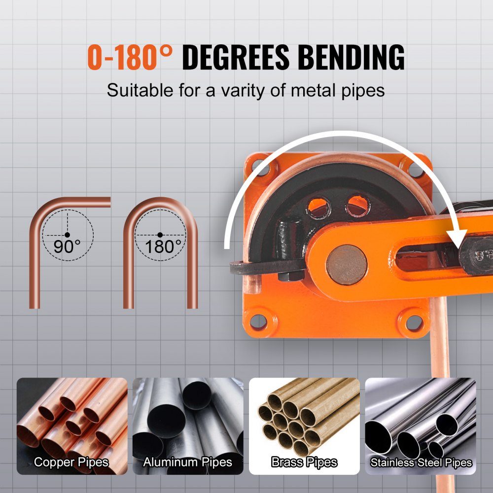 Pijpenbuiger Ø10-25mm (7 matrijzen) Handmatige pijpenbuiger 0-180° Handpijpenbuiger 50-113mm buigradius Pijpenbuigmachine koper, aluminium, RVS buizen met een wanddikte van 0 tot 2mm
