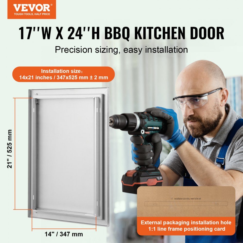Grill Access Door 432x610mm Single Outdoor Kitchen Door Flush Mount Stainless Steel Door Vertical Wall Door with Retractable Handle for Grill Island Grill Station Outdoor Cabinet