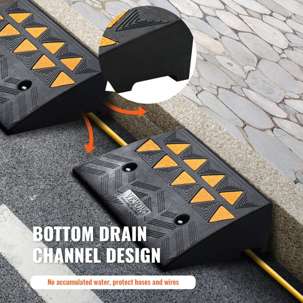 2 x Threshold Ramp, Solid Rubber Door Threshold Ramp, Maximum Load up to 15 Tons, Curb Ramp, 48.3 x 33 x 12.7 cm, Wheelchair Ramp, Access Ramp, Rubber Ramp, Ideal for Uneven Floors, Curbs