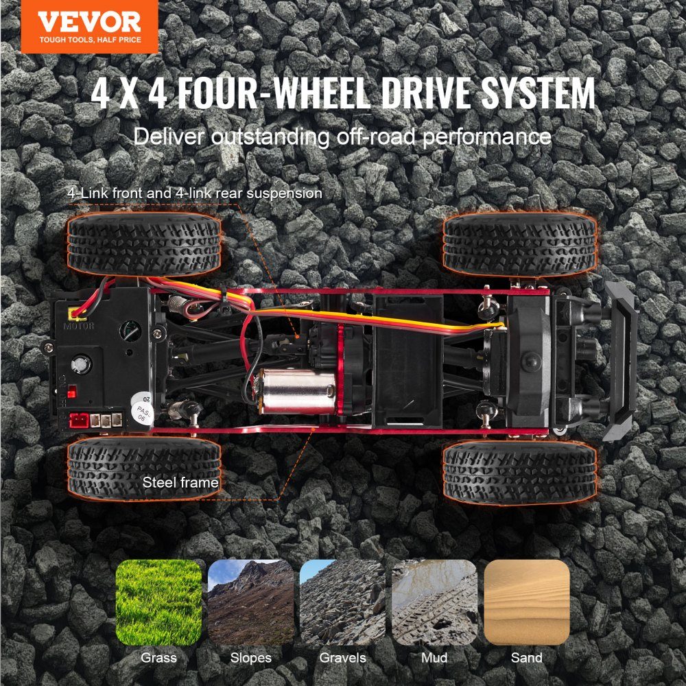 Remote control car, 1:24 scale RC car, all-terrain 4x4 off-road vehicle with full lighting and 2 rechargeable batteries, 2-speed hobby racing car as a gift for children aged 14 and over