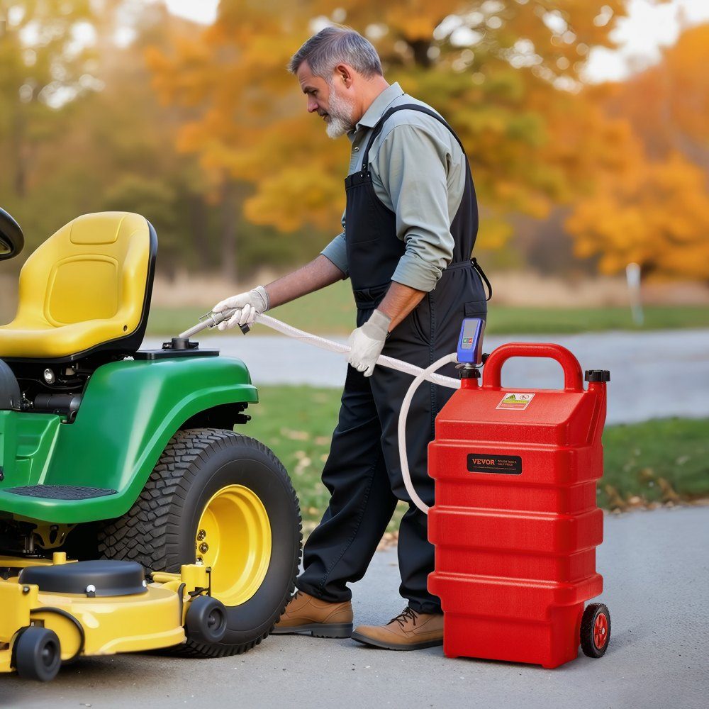 Fuel Truck, 60L with 12-V-Gleichstrom-Kraftstofftransferpumpe Fuel Canister, 1.2m Delivery Hose and Auto Stop Sensor Nozzle, Tank Adapter, Suitable for Diesel and Petrol, Red