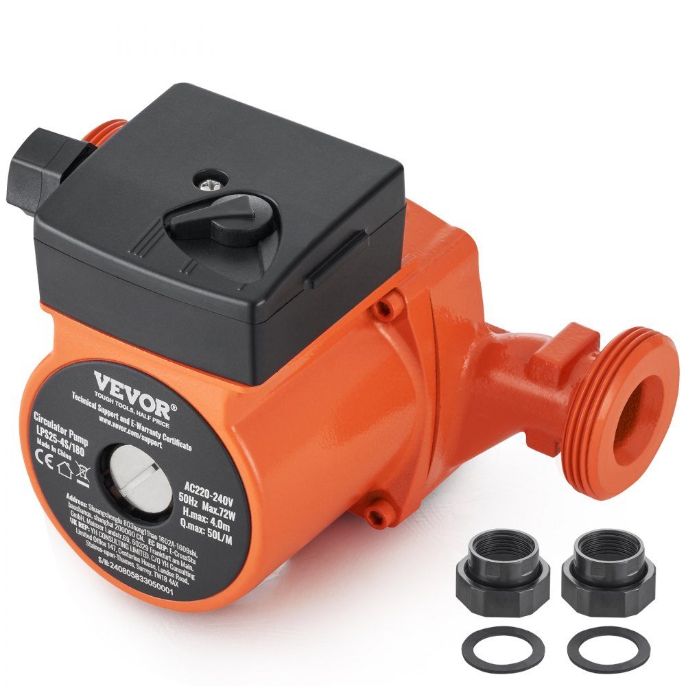 Heating pump circulation pump cast iron 220 V 72 W, 50 l/min max. flow rate, 4 m max. delivery height, 1-1/2 inch thread connection, temperature range from 2 °C to 110 °C, three adjustable flow rates, low noise