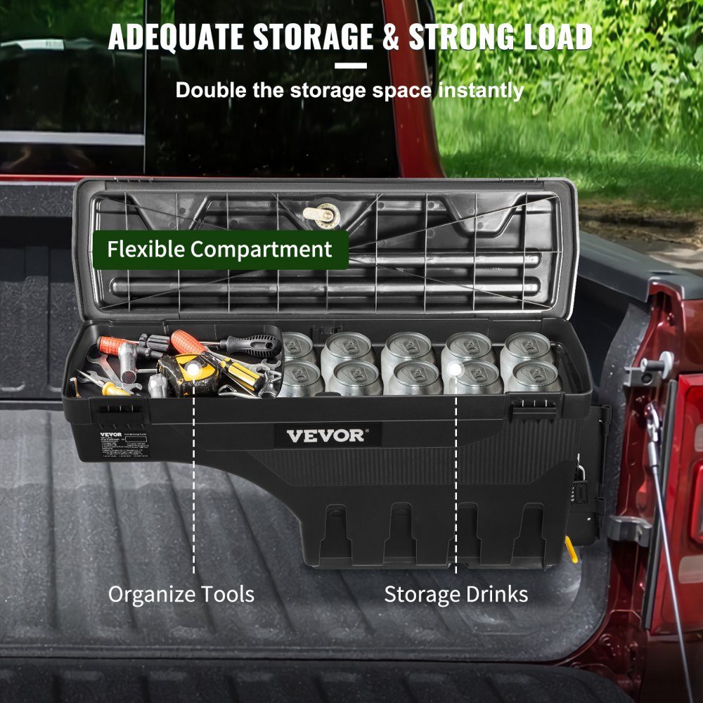 Truck Bed Storage Box Lockable Lid Waterproof ABS Wheel Arch Tool Box 25L with Password Padlock Compatible with Dodge Ram 1500 2019-2021 Passenger Side
