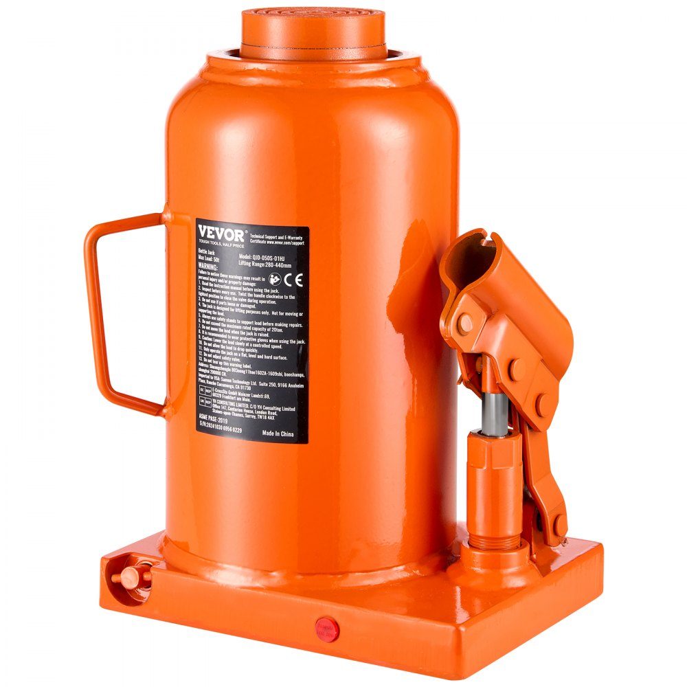 Hydraulic Jack, 50 Ton Stamp Jack, Bottle Jack with 28-44cm Lift Range and 3 Piece Long Handle for Car Pickup Truck RV Car Repair Industrial Engineering