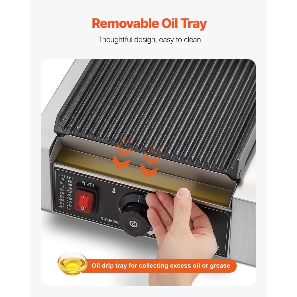 Commercial Panini Grill, Contact Grill 1800W, for Sandwiches, Steak, Bacon, Hamburgers, Sandwich Maker, Stainless Steel Press Grill with Handle & Temperature Controller & 22 x 23cm Heating Plate, Panini Press
