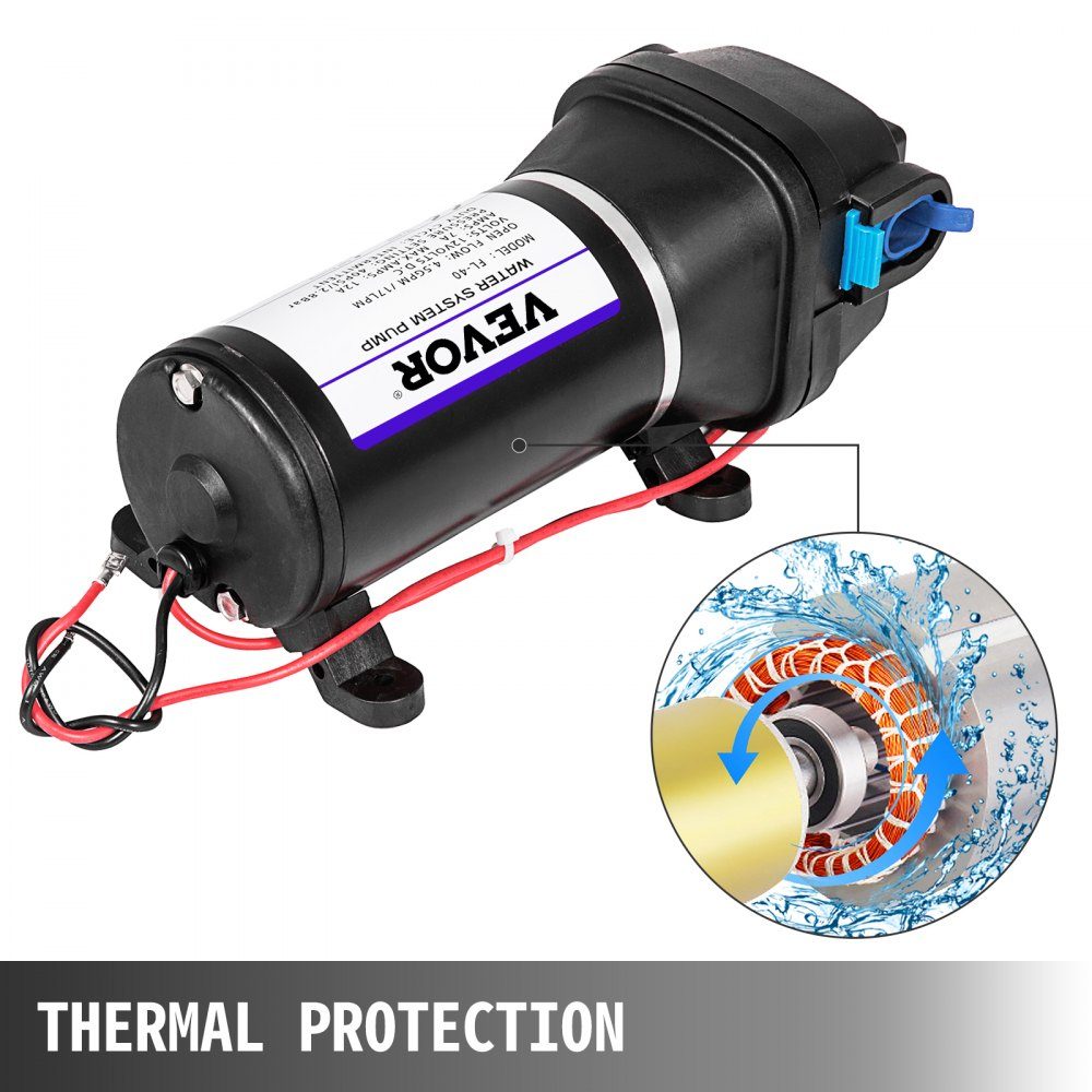 Wasserpumpe Hochdruckmembran 12 V, Hochdruckwasserpumpe 17 L/min, selbstansaugende Membranpumpe 2m, 3-Kammer-Membran, Membranpumpe mit Thermoschutz, für Kraftfahrzeuge, Wohnmobile