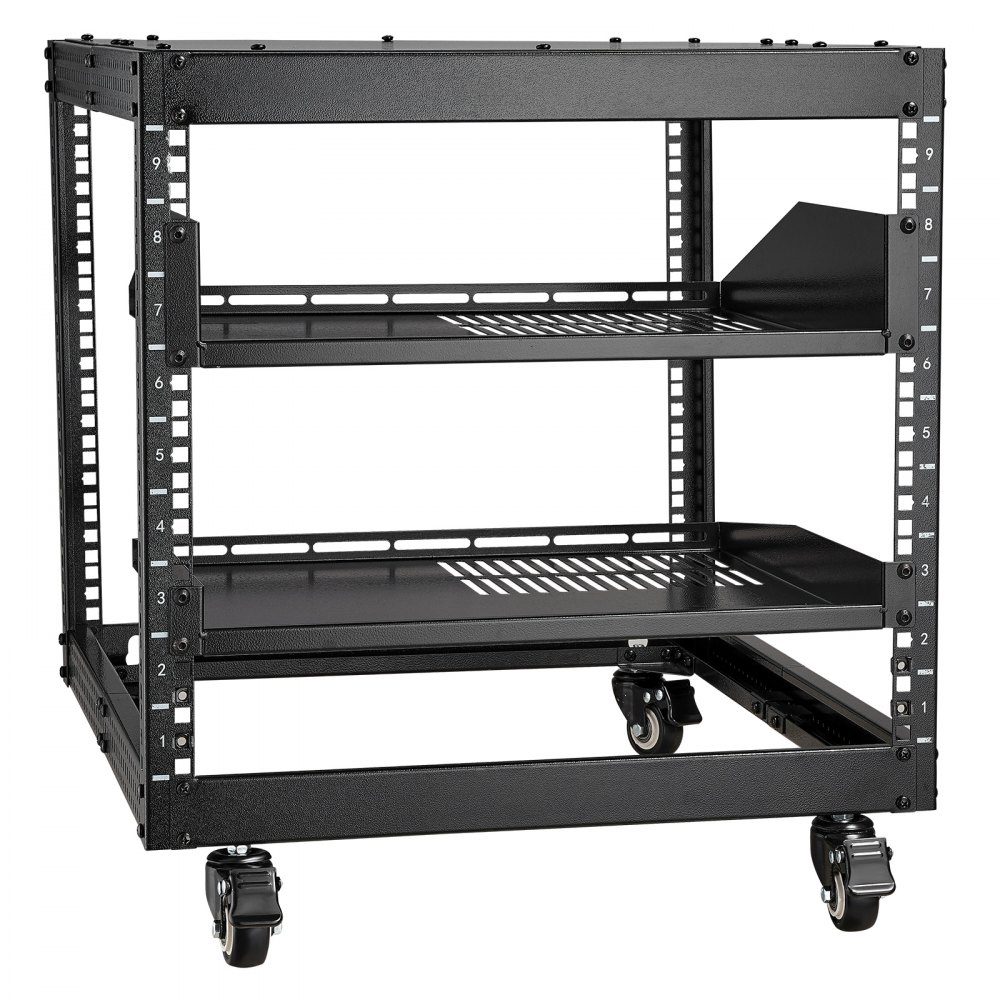 9U-Server-Rack mit offenem Rahmen, 23" bis 40" verstellbare Tiefe, freistehend oder an der Wand montiert, Netzwerk-Server-Rack mit 360°-Rädern, robuste 4-Pfosten-Halterung für alle Ihre Netzwerk-IT-Geräte, AV-Geräte und Router