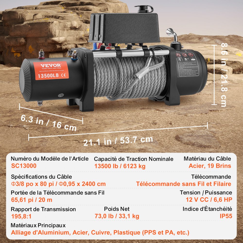 Electric Winch, 13,500lb 12V DC Truck Winch with Φ3/8" x 80ft Steel Cable Pulley Guide, Wireless and Wired Remote Control, IP55 Waterproof for Towing SUVs, Jeeps, Trucks, Trailers and Boats Electric Winch, 13,500lb 12V DC Truck Winch with Φ3/8" x 80ft Steel Cable Pulley Guide, Wireless and Wired Remote Control, IP55 Waterproof for Towing SUVs, Jeeps, Trucks, Trailers and Boats