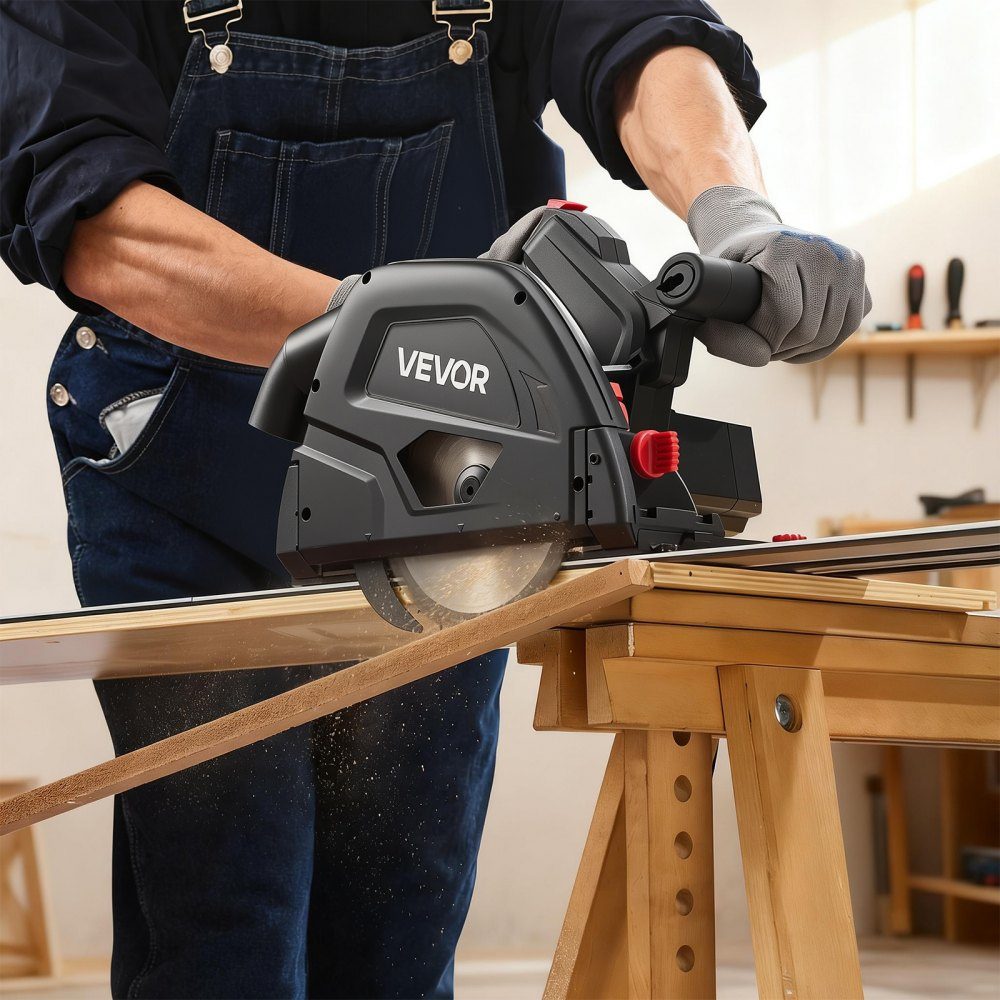 Plunge saw, 165.1 mm, hand-held circular saw with 48-zahnigem carbide saw blade, angle adjustment 0-45°, cutting depth 55 mm, for wood & plastic, guide rail Not included