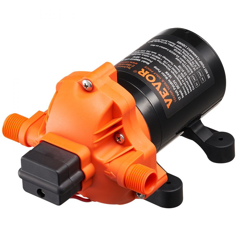 12-V-Membranpumpe, 13,25 l/min, 3-Kammer-Gleichstrom-Wasserpumpe mit automatischem Druckschalter, 40–100 PSI, verstellbar, 50 PSI, 1/2 Zoll MNPT-Anschluss für Wohnmobil, Yacht, Food Truck, Camper, Marine