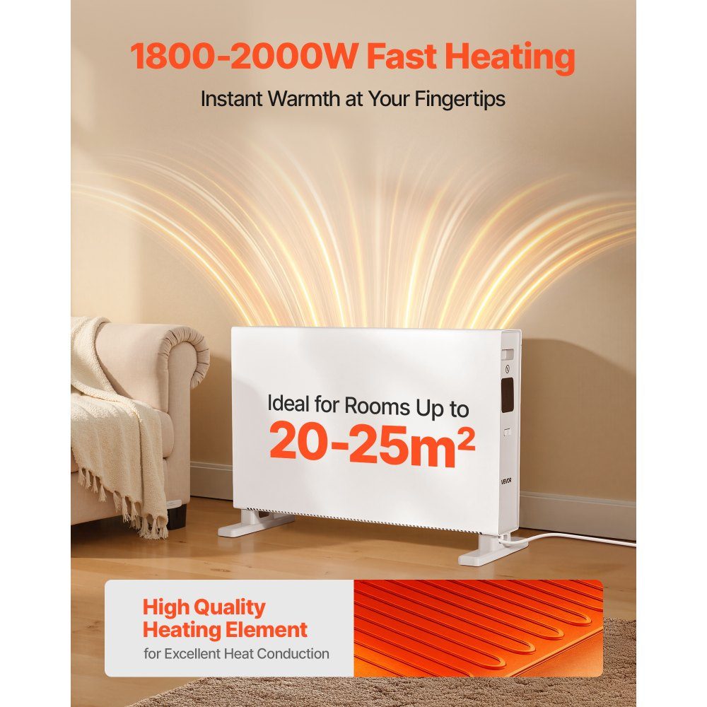 Convector Heater, 2000W Electric Convection Heater with Remote Control and Touch Control, 3 Modes, 24 Hour Timer, with Tilt and Overheat Protection for Home and Office