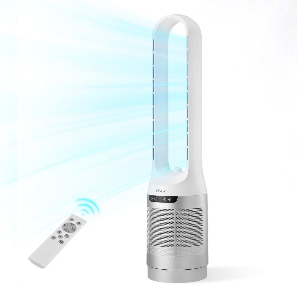 Tower Fan without Blades, 104cm Column Fan with 12 Speeds Max 4.5m/s, 4 Modes, 8 Hour Timer, 65° Oscillating Pedestal Fan with Remote Control for Bedroom, Office, White