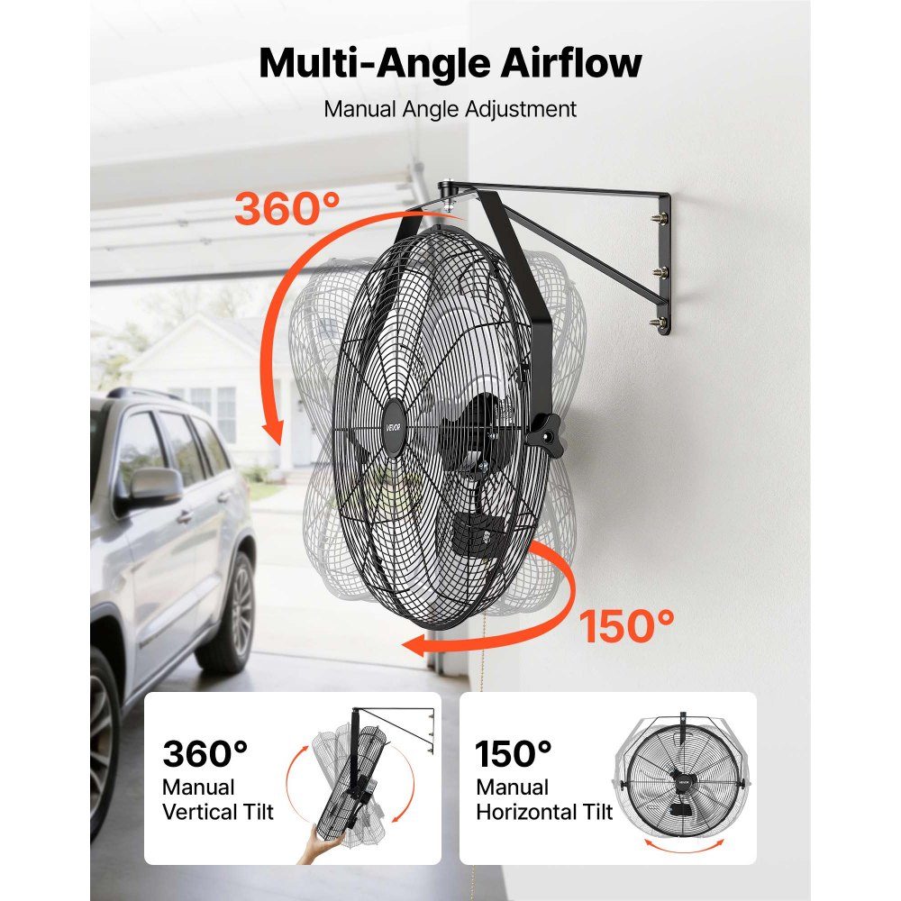 2x 120W Industrie-Wandventilator 60 cm, 7 m/s oszillierender Wandventilator mit 3 Stufen & verstellbarem Neigungswinkel, gewerblicher Industrieventilator für Werkstatt, Garage, Lager, Fitnessstudio, Schwarz