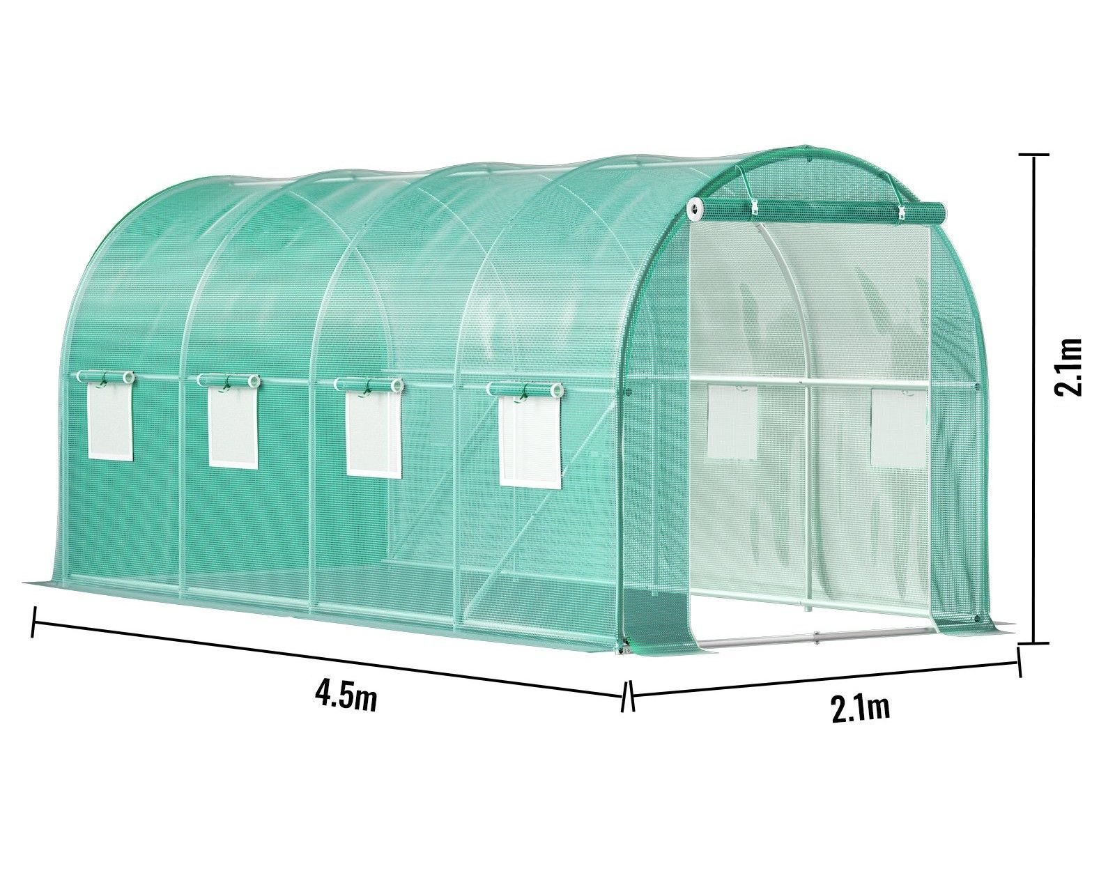 Greenhouse greenhouse 4.6 x 2.1 x 2.1 m with galvanized steel frame zip door and 6 roll-up windows in starter set