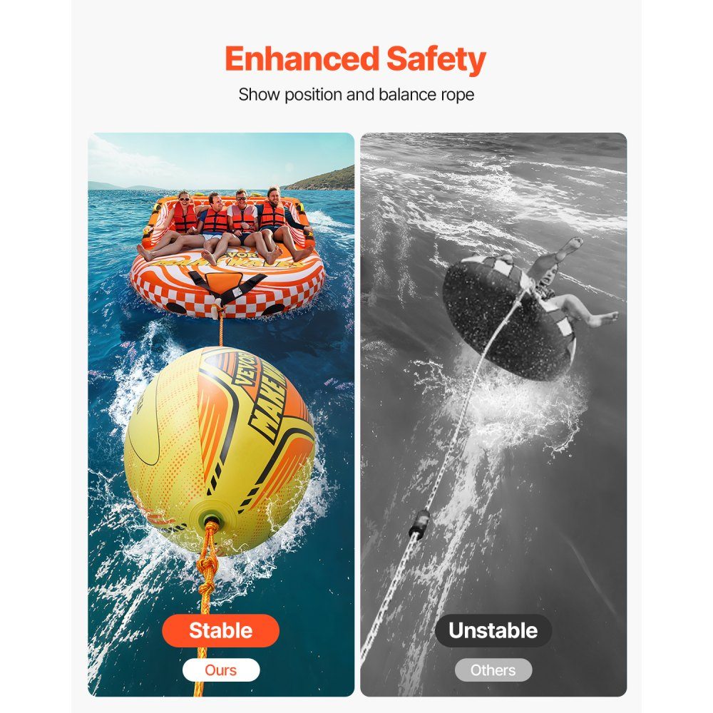 Booster Ball Towable Tube Rope Performance Ball, Thickened PVC Inflatable Balls for Boating and Water Sports - with High Tensile Strength Rope and Speed ​​Safety Valve