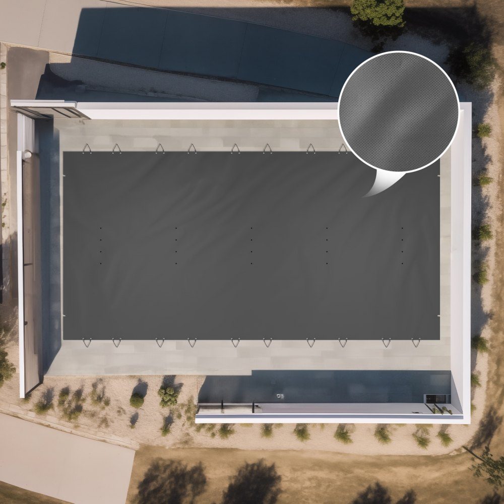 Poolplane, geeignet für rechteckige Einbaubecken (3,66 x 7,62 m), Winterplane mit Entwässerungslöchern, Netz-Poolabdeckung für Schwimmbäder, PVC-Sicherheitsabdeckung