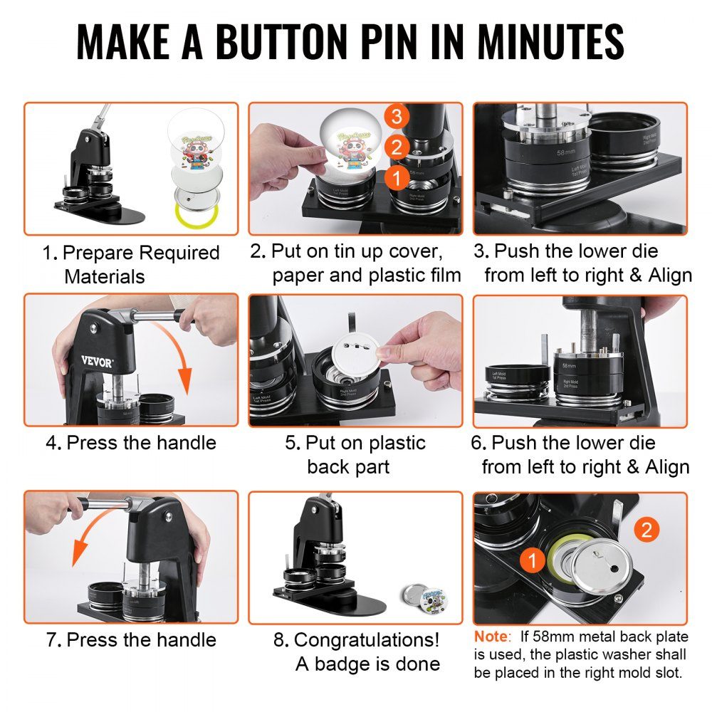 Button machine button machine 200 pieces 58 mm & 300 pieces 32 mm, button punch press including Mr. Panda magic book & Allen key, aluminum alloy button maker for badge press