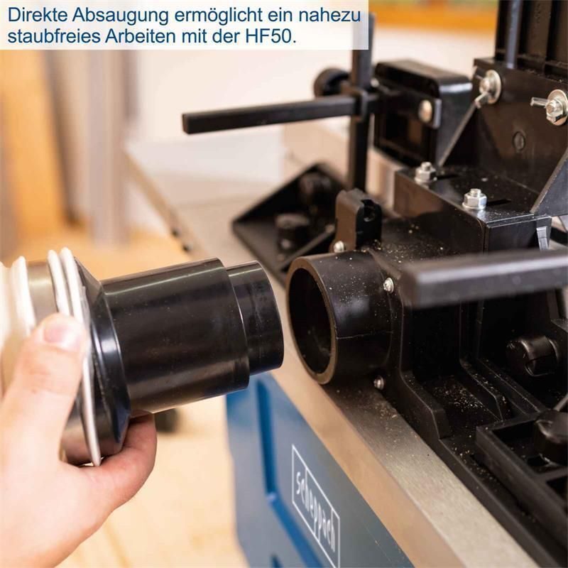 Scheppach Tischfräsmaschine HF50 bis max. 40 mm Spindelhöhe, 12-teiliger Fräsersatz