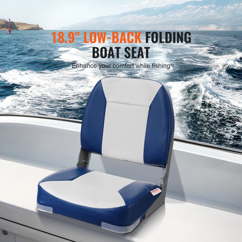 Boat Seat 48cm Low Back Boat Chair Folding Boat Chair with Thickened Sponge Padding and Hinge Fold Down Boat Captain Chair for Fishing Boat Touring Boat