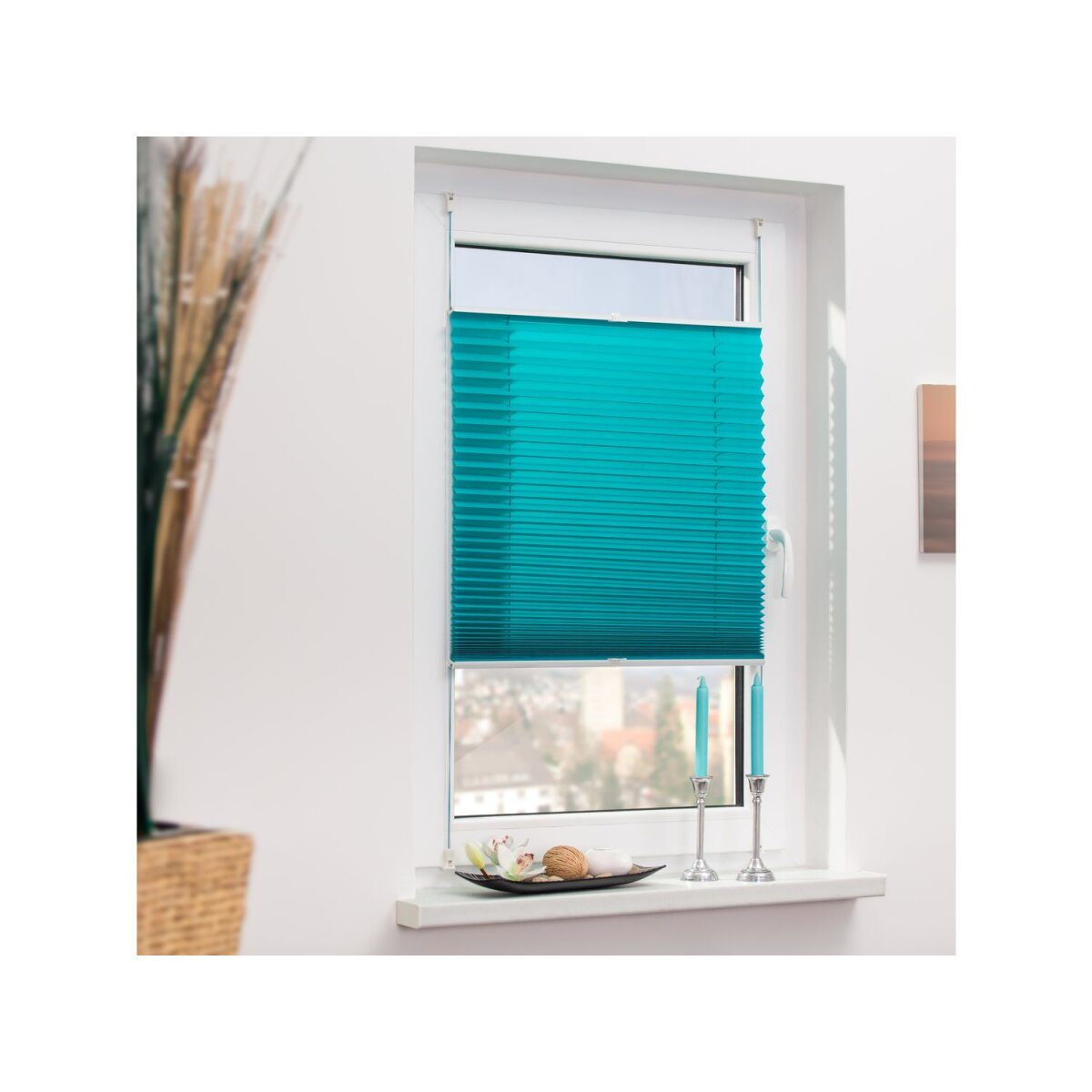 Lichtblick Klemmfix pleated blind, infinitely adjustable, opaque, installation without drilling, 90 x 130 cm, blue