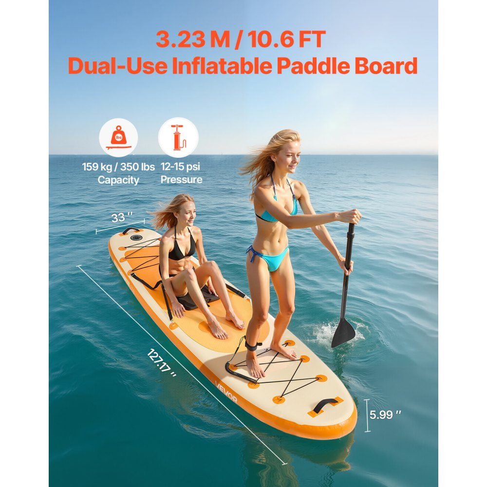 Inflatable Stand Up Paddle Board (323 x 83.8 x 15.2 cm) Paddle Board with Seat Complete Set Including Pump, Paddle Fin Backpack, Ankle Leash Strap for Teens and Adults