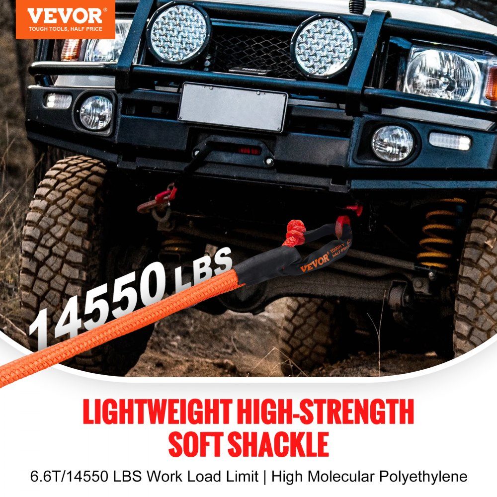 Manilles Synthétiques Souples 12,7x558,8mm Paquet de 2 Manilles de Remorquage de Récupération Résistance à la Rupture de Corde Sac de Rangement de 20 Tonnes pour UTV ATV Camion Jeep ATV Rouge