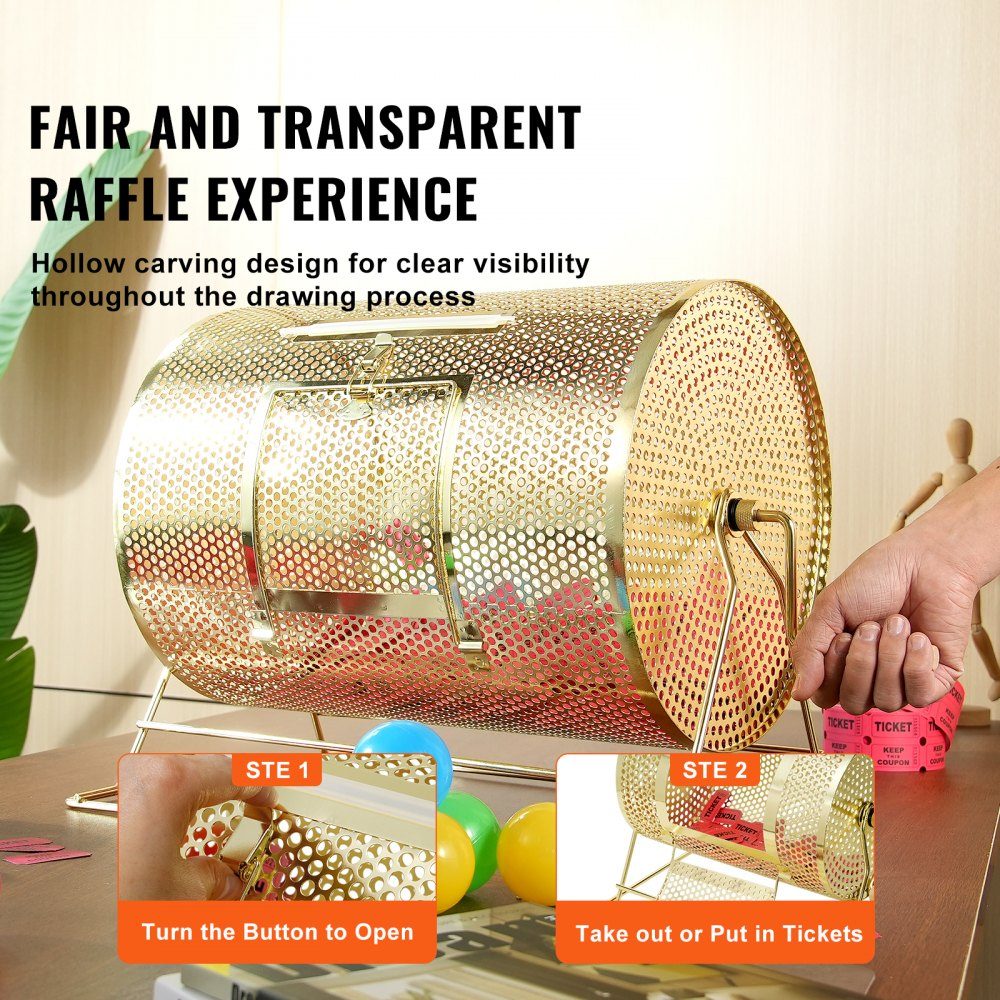 Lotto drum Glückskind 5000 tickets or 300 raffle balls capacity, professional lottery rotating cage made of metal, lottery turntable, lottery box for lottery games Golden