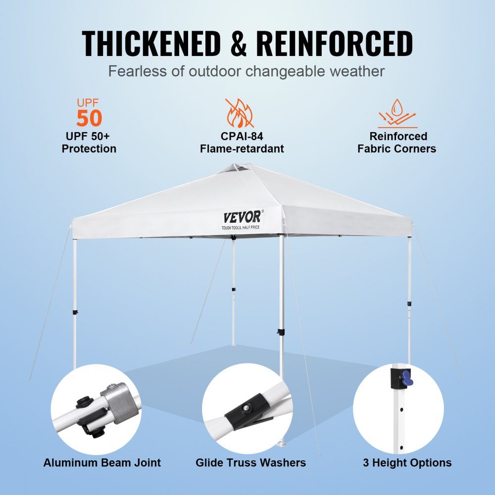 Tonnelle de jardin 120" x 120" x 120" Tente de jardin en tissu enduit d'argent PU 250D tonnelle pliante avec sac de rangement tente de fête tente pop-up pour 6-8 personnes tonnelle de jardin blanche pour voyage de camping