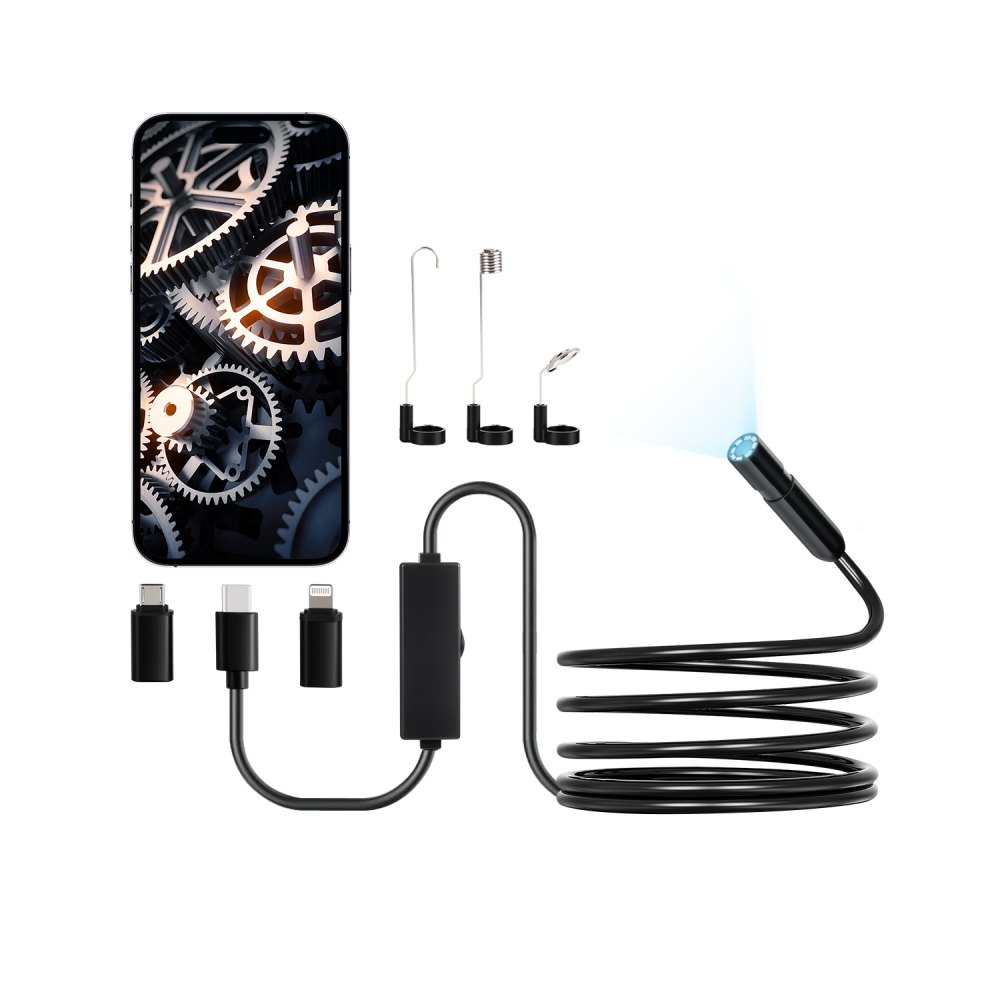 Endoskopkamera mit Licht, 1920P HD-Endoskop für Android und iOS, Inspektionskamera mit 8 LED-Leuchten und 3 m Kabel, 2-fach Zoom, wasserdichte IP67-Kanalkamera für Auto und Sanitär Endoskopkamera mit Licht, 1920P HD-Endoskop für Android und iOS, Inspektionskamera mit 8 LED-Leuchten und 3 m Kabel, 2-fach Zoom, wasserdichte IP67-Kanalkamera für Auto und Sanitär