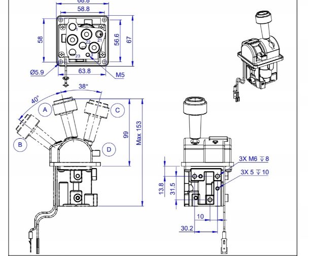 PTO and valve control Joystick for tilting