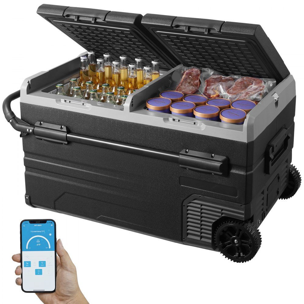 12V Car Fridge, 115L Portable 2 Zone Freezer with Wheels and Handle, -20°C to 20°C, 12/24V DC / 100-240V AC Compressor Cooler for Outdoor Camping Travel