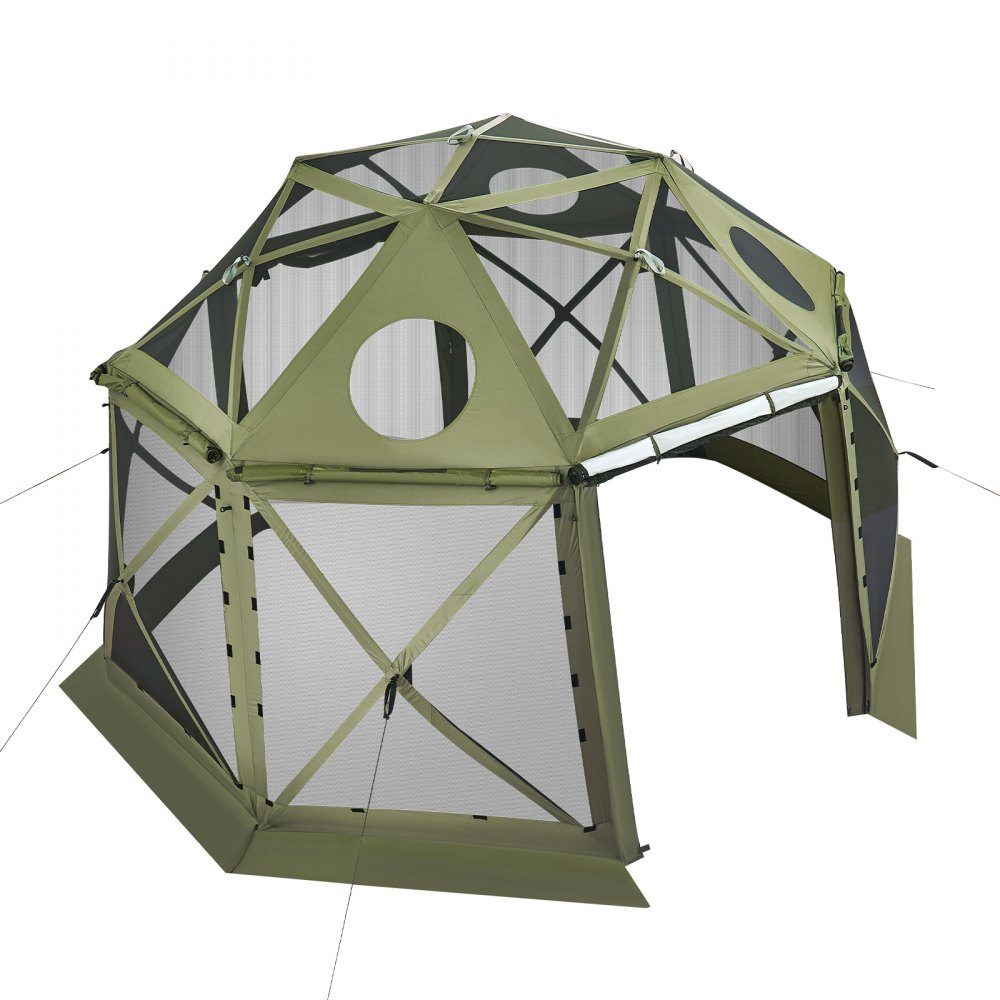 Pop Up Gazebo 12" x 12" 13 Sided Ball Camping Tent with Removable Roof and Carry Bag 360° Ventilation Sun Shade Party Tent for 10-12 People Green